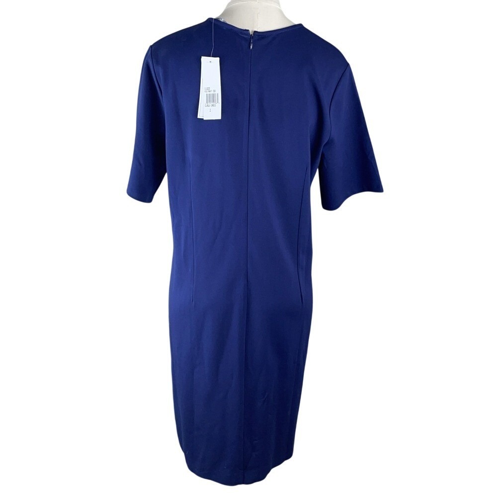 Joan Vass Colorblock Knit Shift Dress Navy White Lime Pocket NWT L - Picture 4 of 9